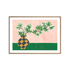 Violets Print House - Planta rosa y verde en jarrón a cuadros