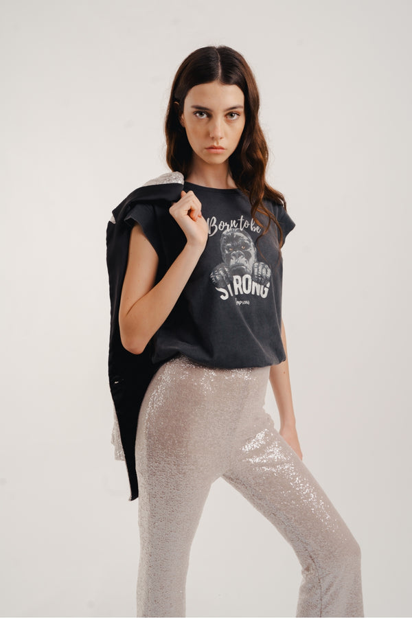 Le Pantalon Edwin Gris A  Paillettes