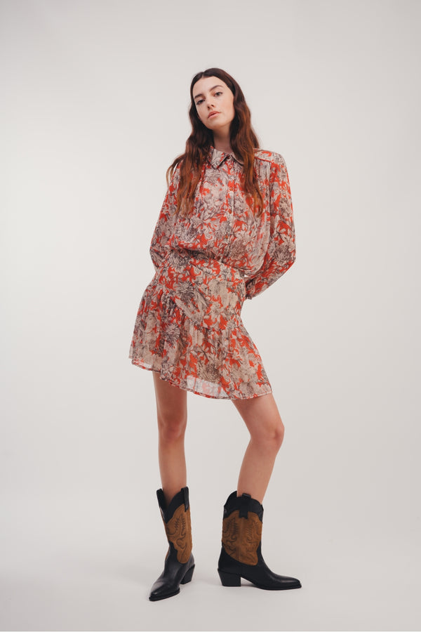 The Jill Blusa Flores Negra Rojo