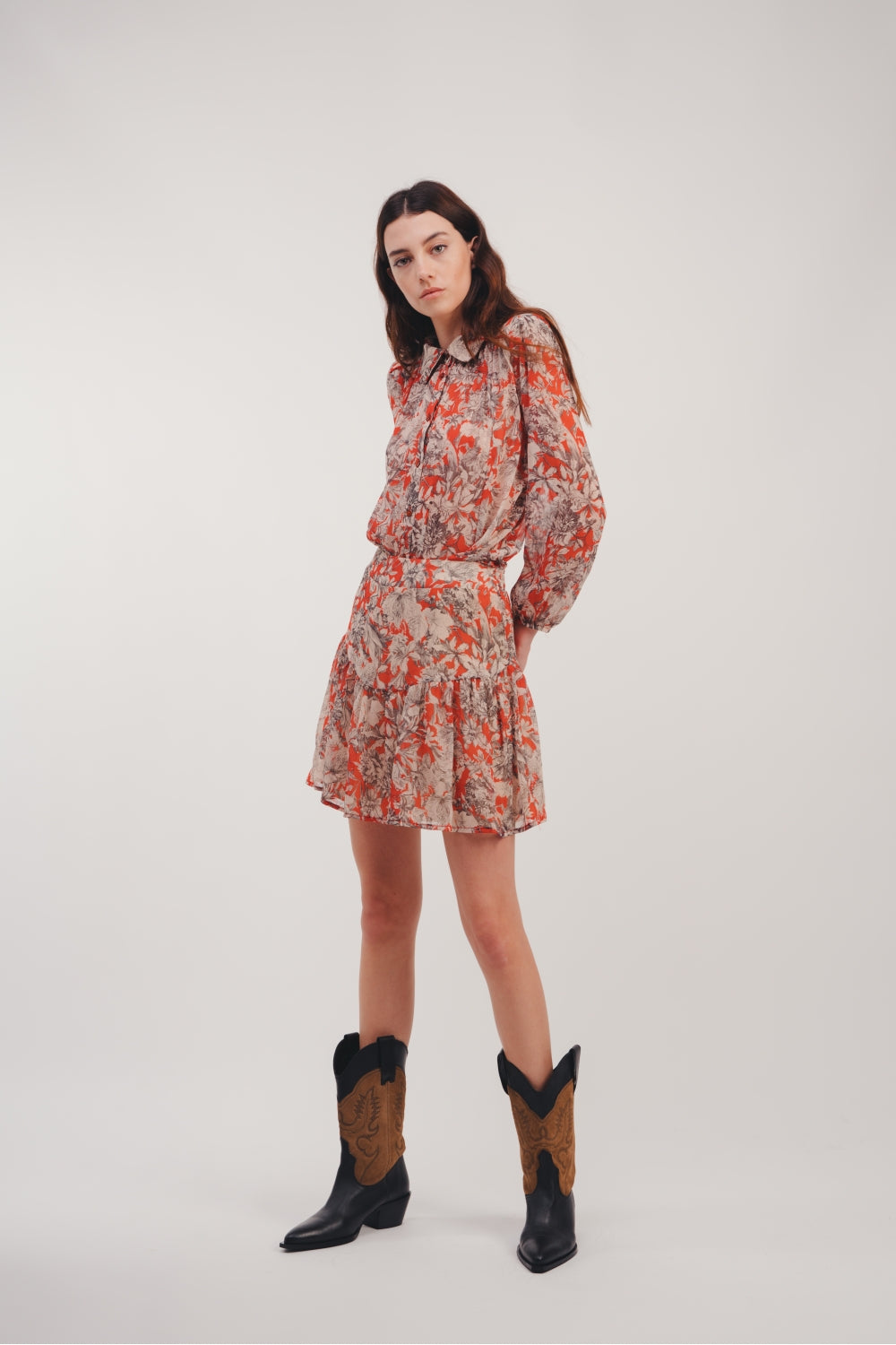 The Rita Black Flower Red Mini Skirt