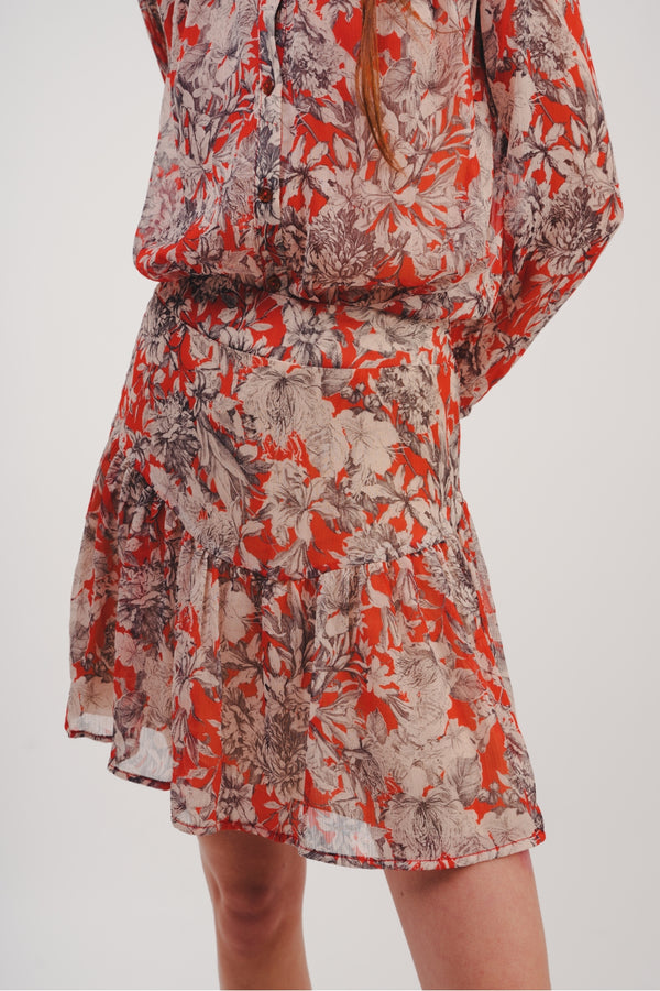 The Rita Black Flower Red Mini Skirt