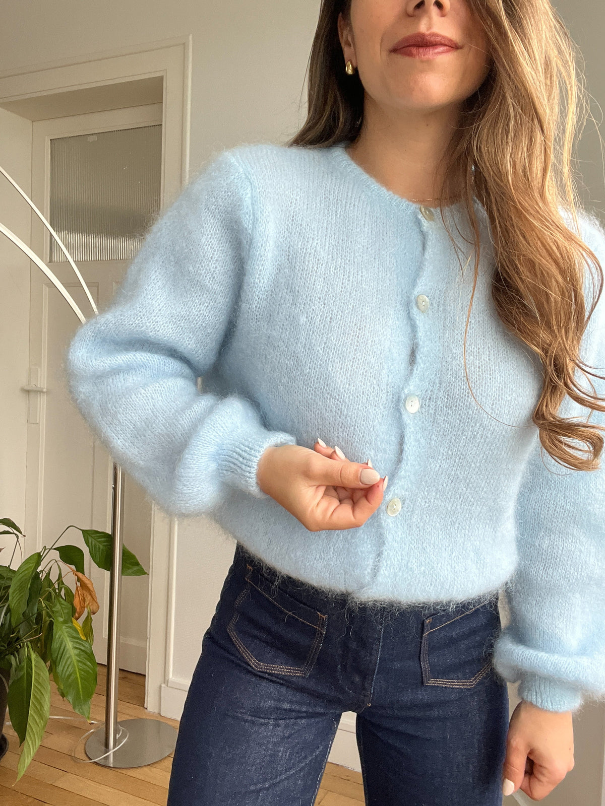 Maille en laine Bianca bleu glacier