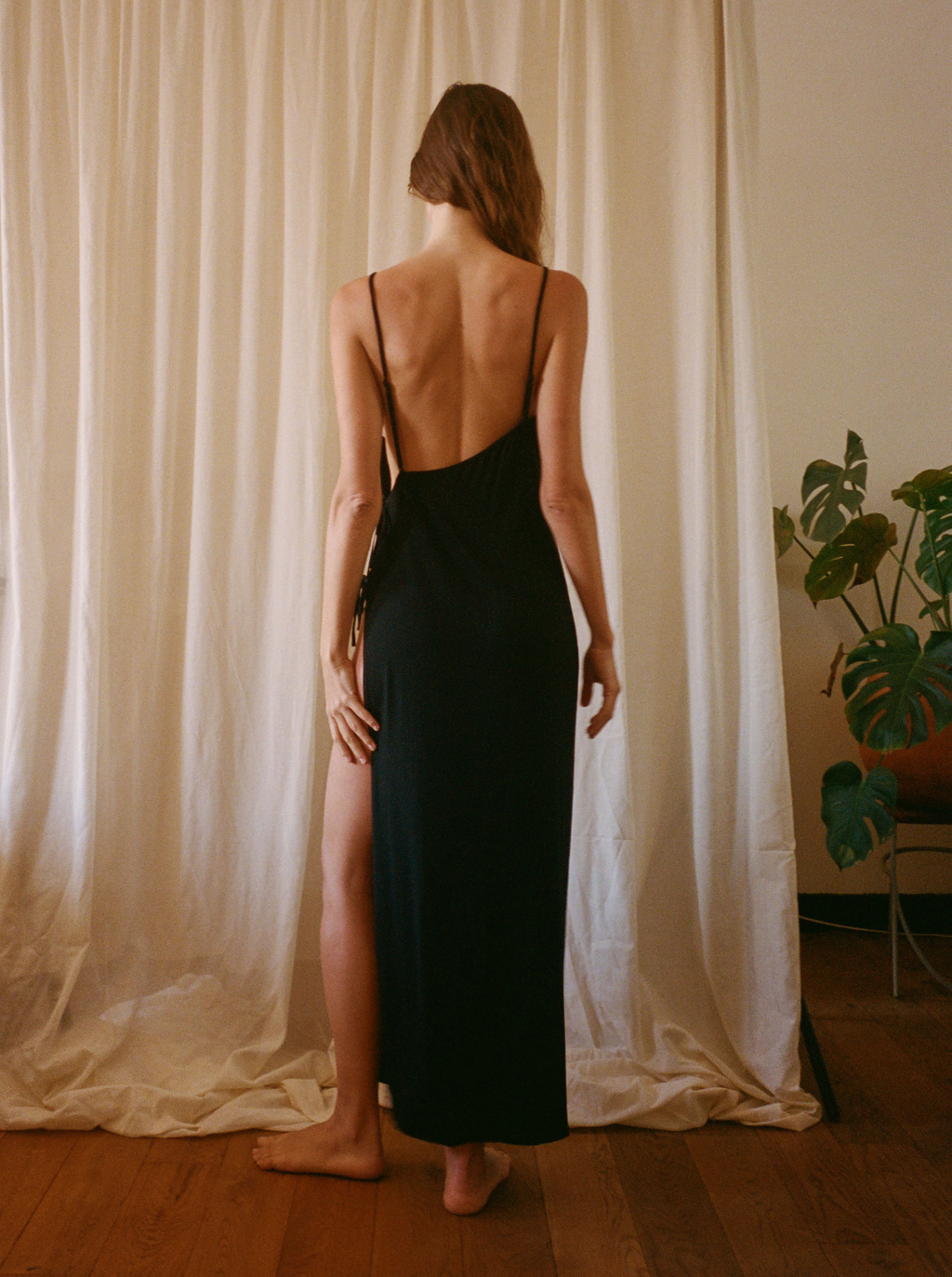 One Side Black Backless Dress