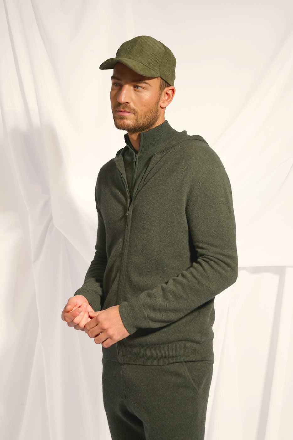 Gilet Zippé Capuche - Elliot - Kaki Chiné