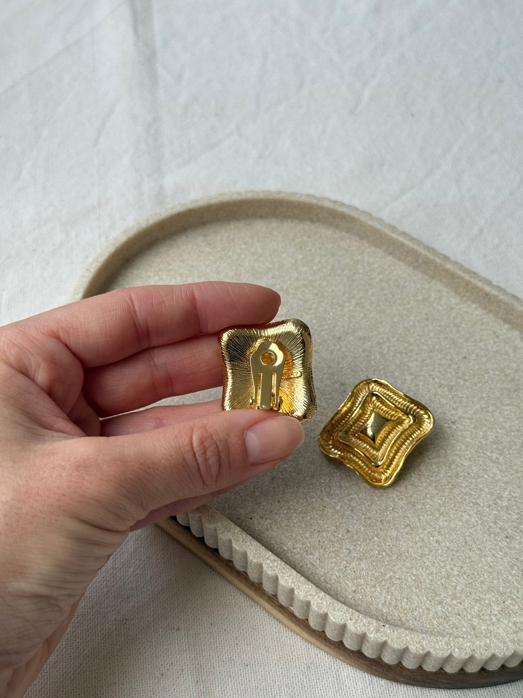 Vintage Earrings - Textured Gold Rectangles