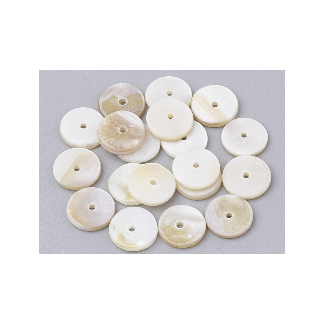 20 Perles Intercalaires Rondelles Heishi En Nacre Véritable - 6 Mm