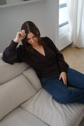 Pia chocolate tie-front wool and mohair cardigan