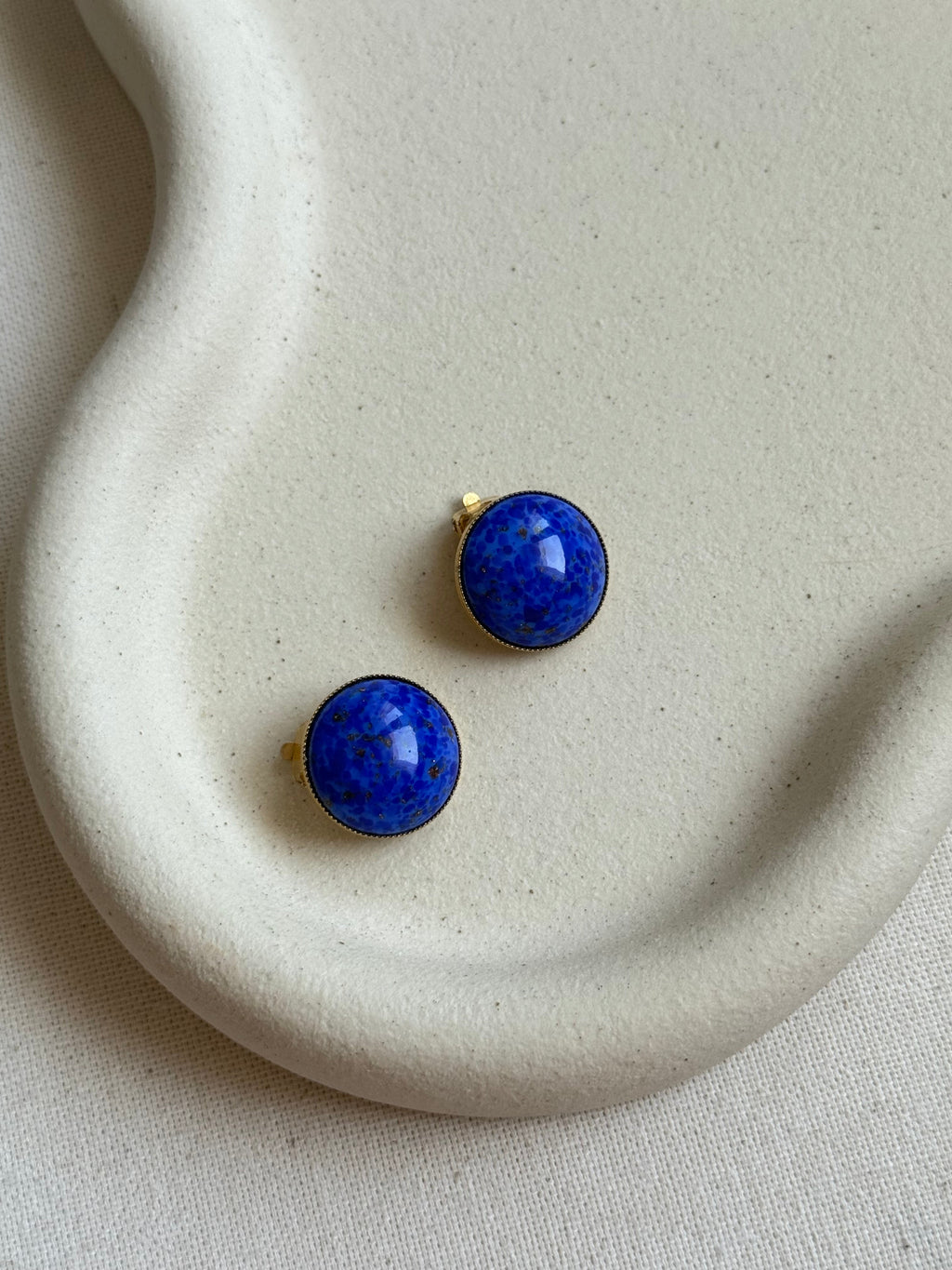 Boucles D’Oreilles Vintage - Cabochons Bleu Pâte De Verre