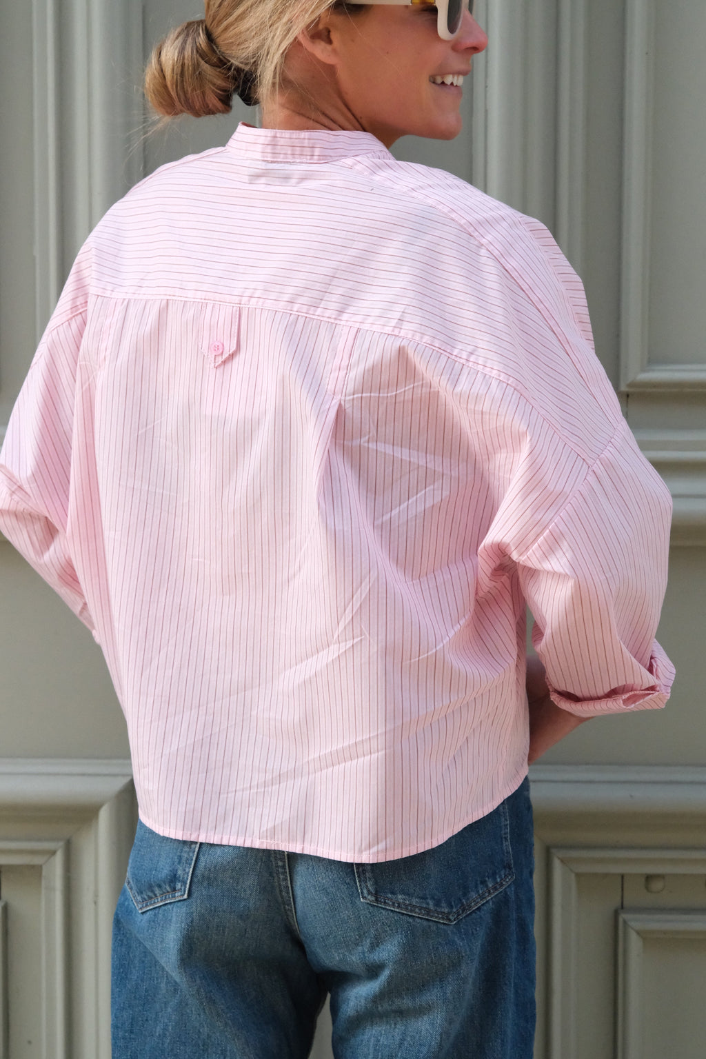 Astrid blouse with mandarin collar pink stripe