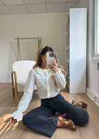 Blouse à col large Ambre beige