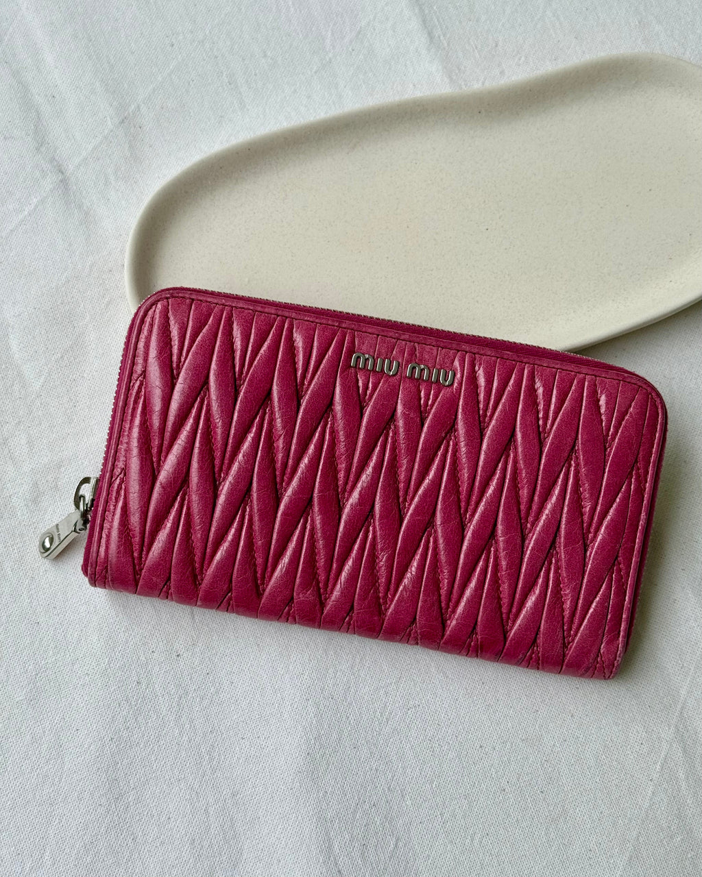 Portefeuille Miu Miu - Cuir Matelassé Nappa Fushia