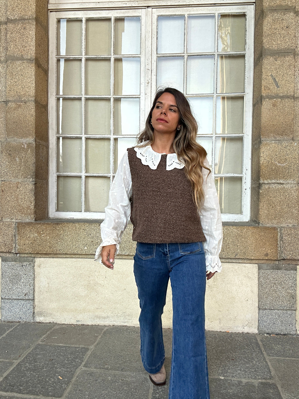 Pull sans manches Louisa marron