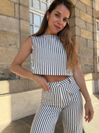 Pantalon Rayé Marin Bleu