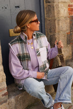 Léa Lilac Checked Sleeveless Jacket