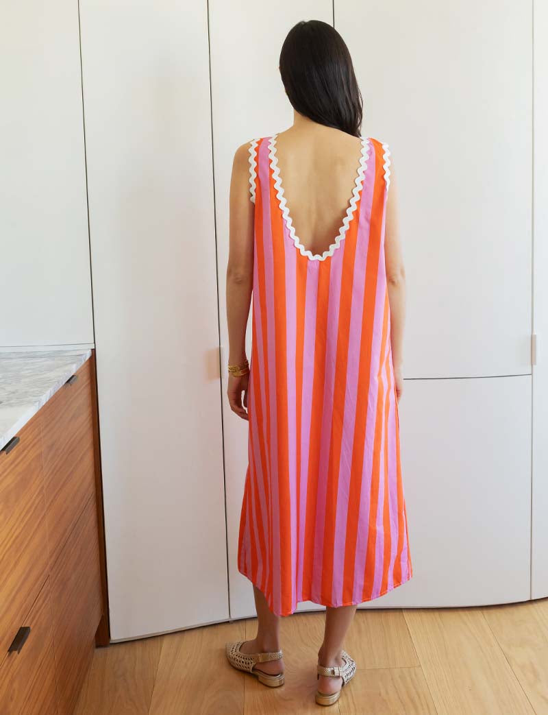 Kleid Mit Rosa & Orangenen Streifen Juana