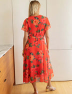 Abito Rosso Floreale Hasina