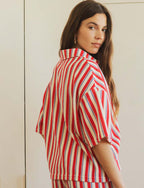 Blouse Met Rode & Marineblauwe Strepen Coren