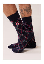 Calze A Mezza Gamba A Quadri Fantasia Lucas Tartan - Blu Navy