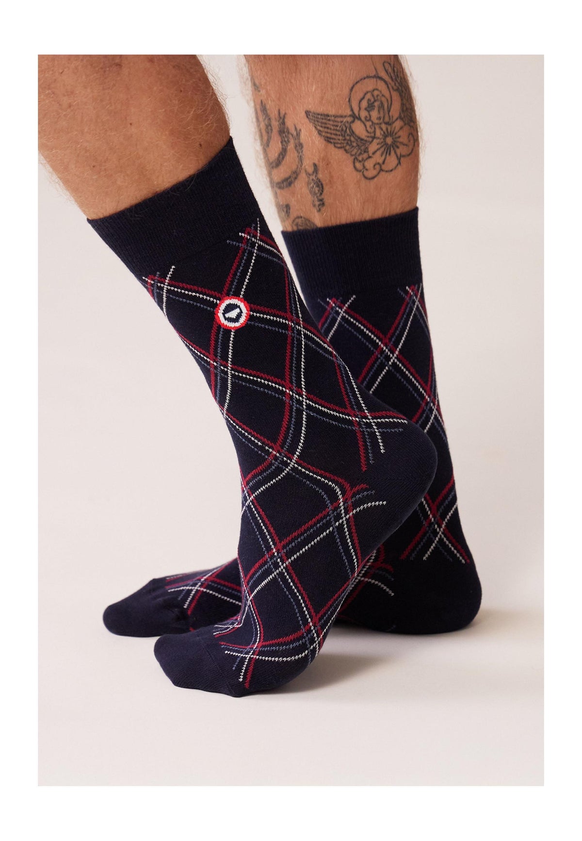 Calze A Mezza Gamba A Quadri Fantasia Lucas Tartan - Blu Navy