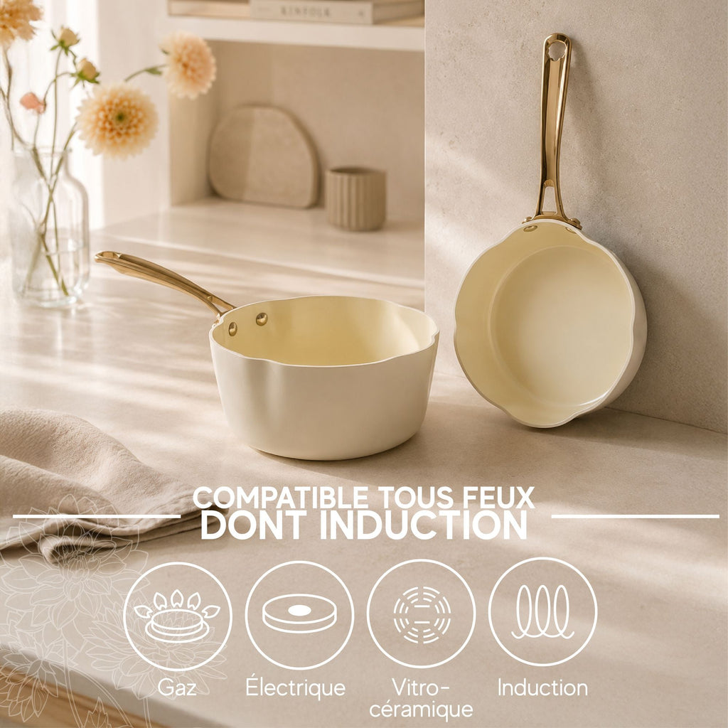 Dahlia - Casserole - Aluminium Recyclé - 18 Cm - Beige