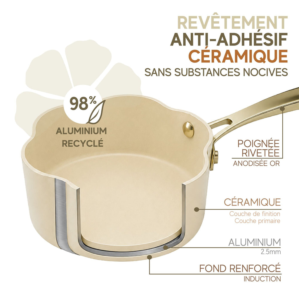 Dahlia - Casserole - Aluminium Recyclé - 20 Cm - Beige