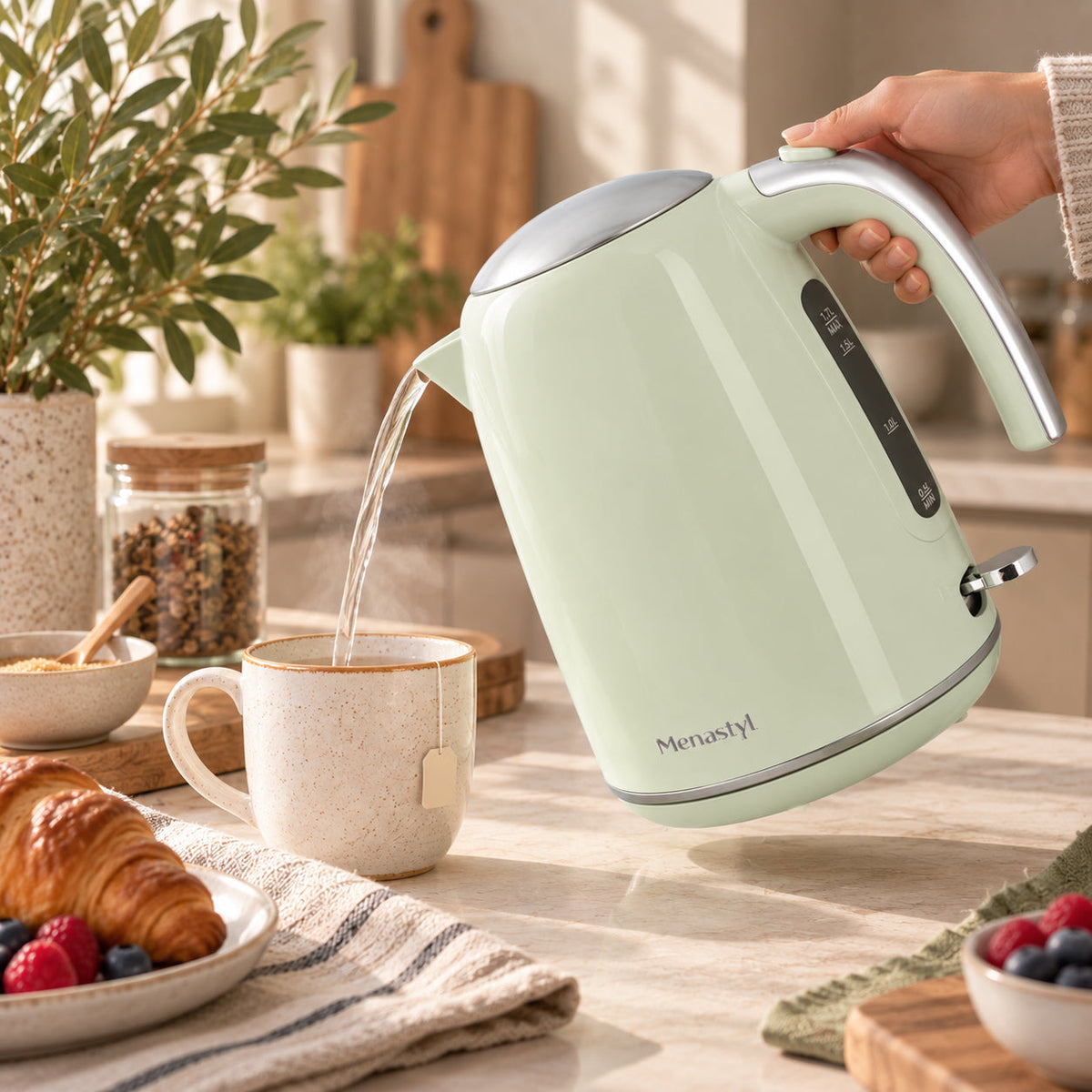Rétro - Bouilloire Électrique - Acier Inoxydable - 1,7L
