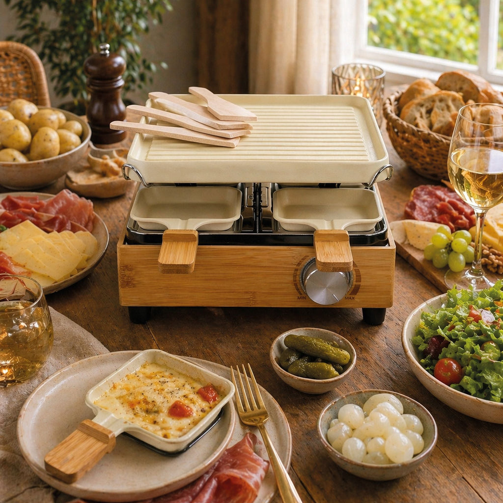 Appareil À Raclette 4 Personnes - Aluminium Et Bambou
