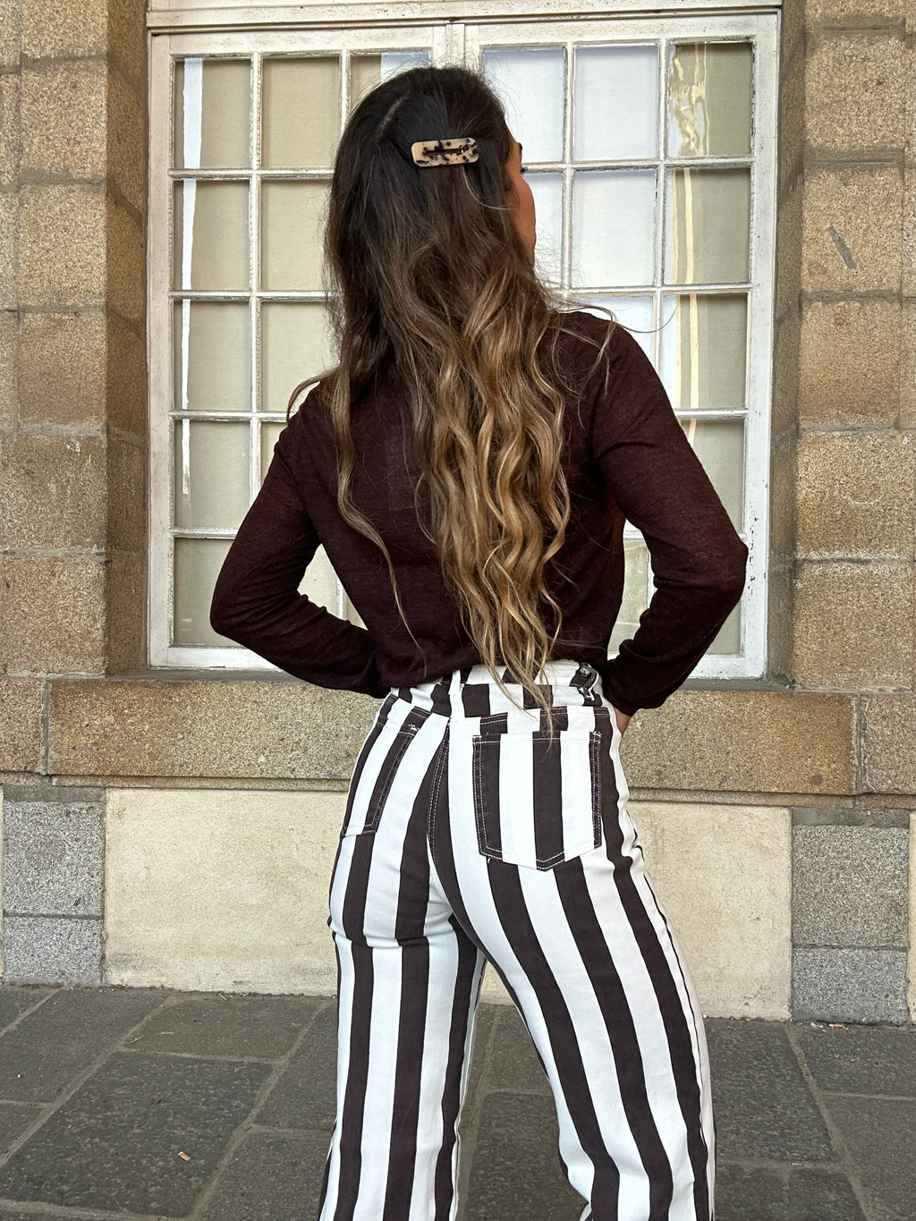 Jean à rayures Isabeau chocolat