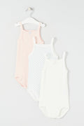 3 Bodysuits - White, Blue and Pink - Baby Girl
