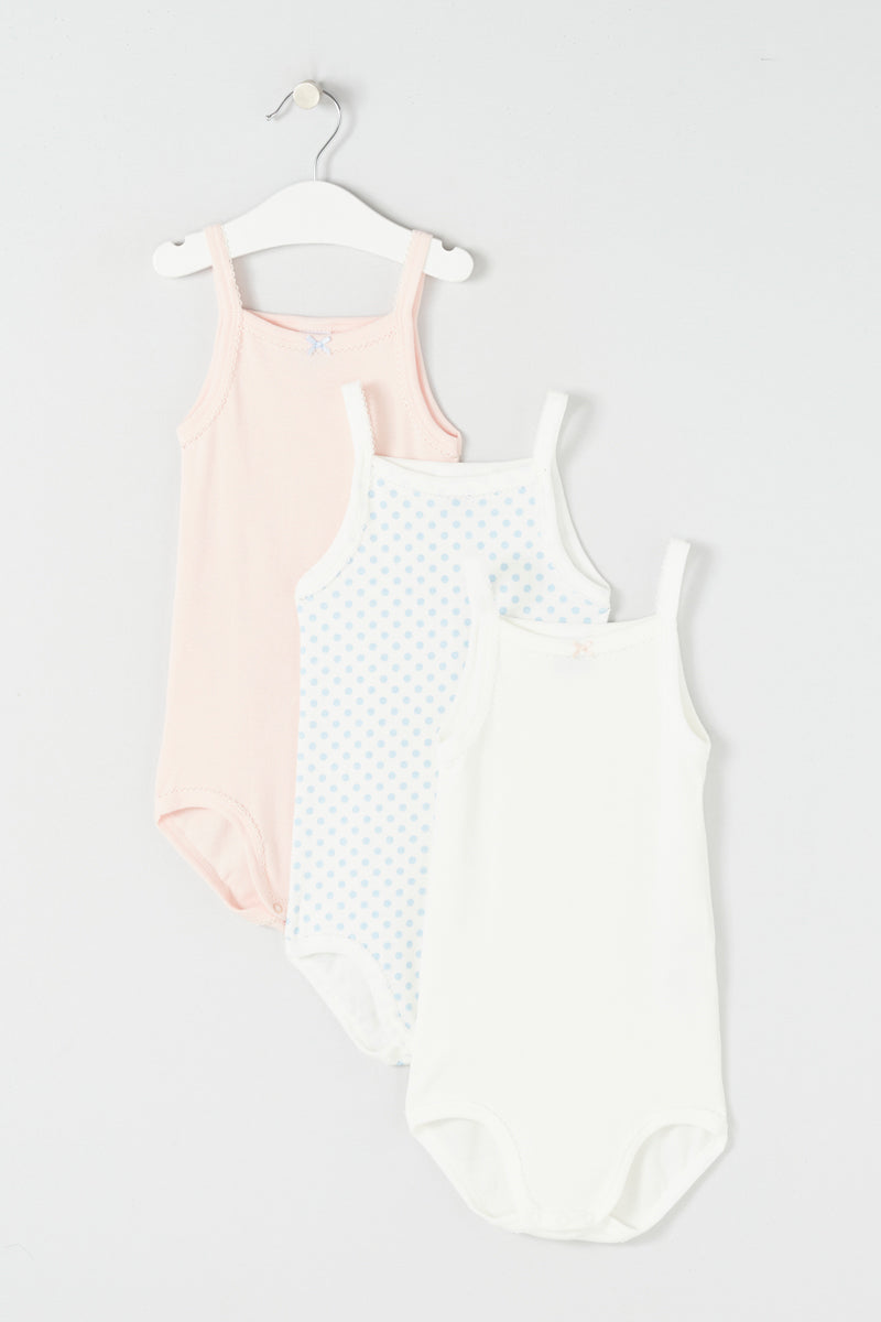 3 Bodysuits - White, Blue and Pink - Baby Girl