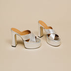 Jonak - Jackie Raffia/Metallic Mules - Silver
