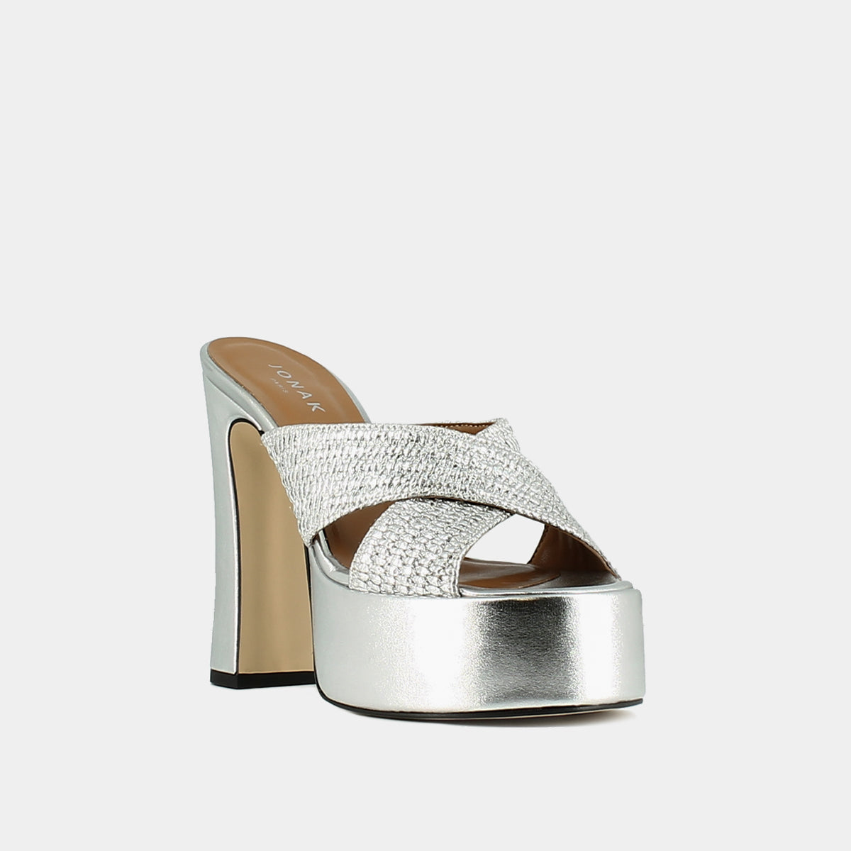 Jonak - Jackie Raffia/Metallic Mules - Silver
