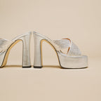 Jonak - Jackie Raffia/Metallic Mules - Silver