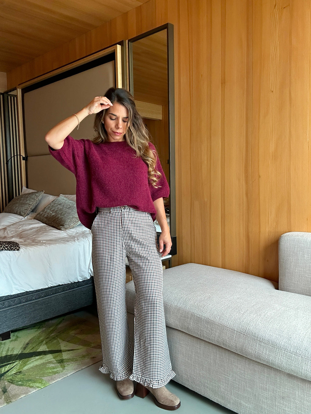 Gabriel checked wide-leg trousers with frills