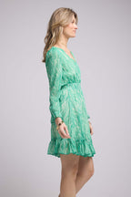 Vestido corto de manga larga - Estampado verde