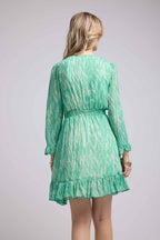 Vestido corto de manga larga - Estampado verde