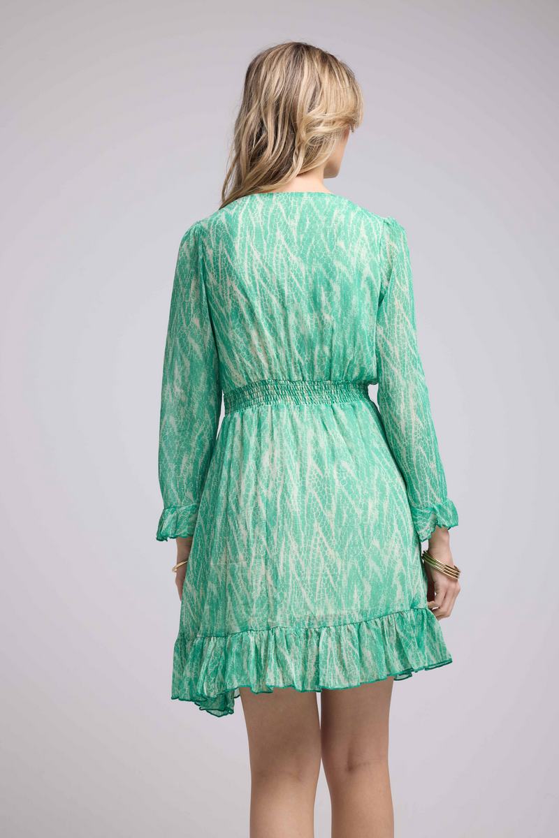 Vestido corto de manga larga - Estampado verde