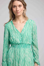 Vestido corto de manga larga - Estampado verde