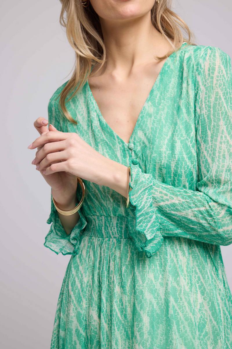 Vestido corto de manga larga - Estampado verde