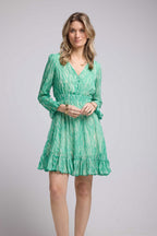 Vestido corto de manga larga - Estampado verde