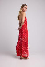 Long Strappy Dress - Red Polka Dots