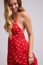 Long Strappy Dress - Red Polka Dots