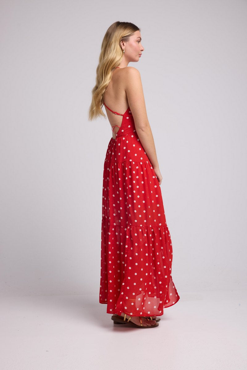 Long Strappy Dress - Red Polka Dots