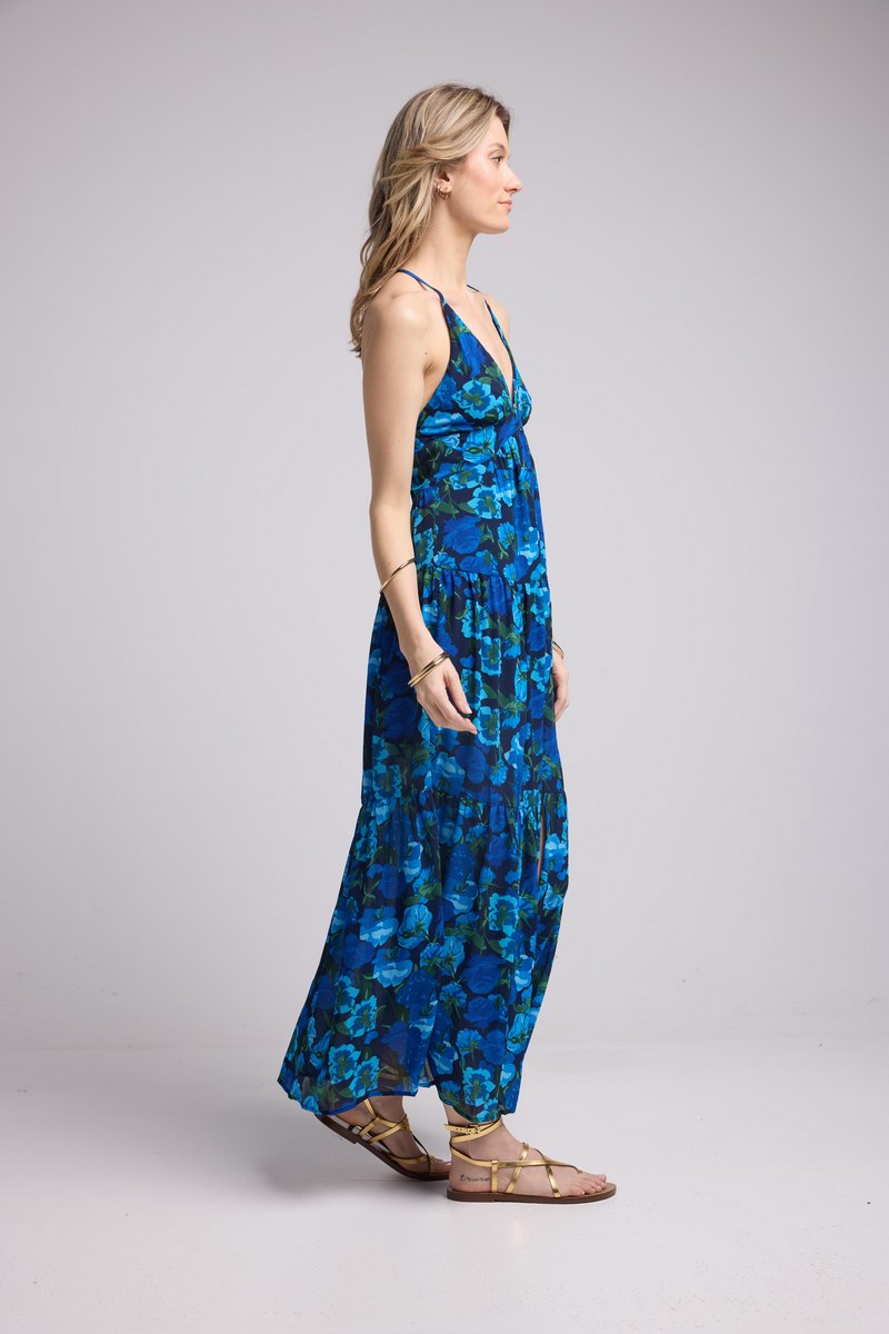 Long Strappy Dress - Blue Floral