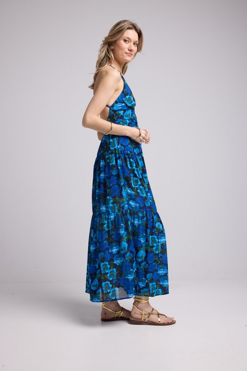 Long Strappy Dress - Blue Floral