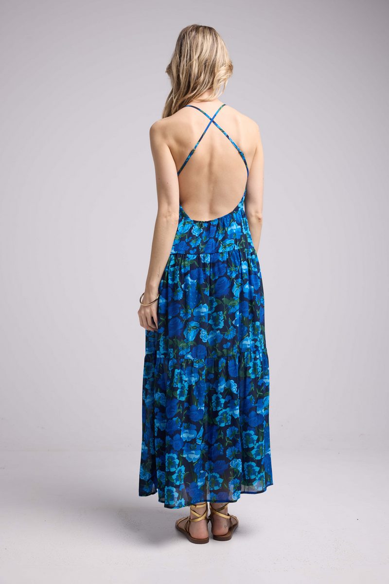 Long Strappy Dress - Blue Floral