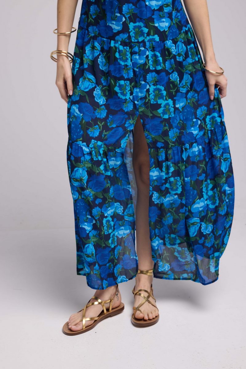 Long Strappy Dress - Blue Floral