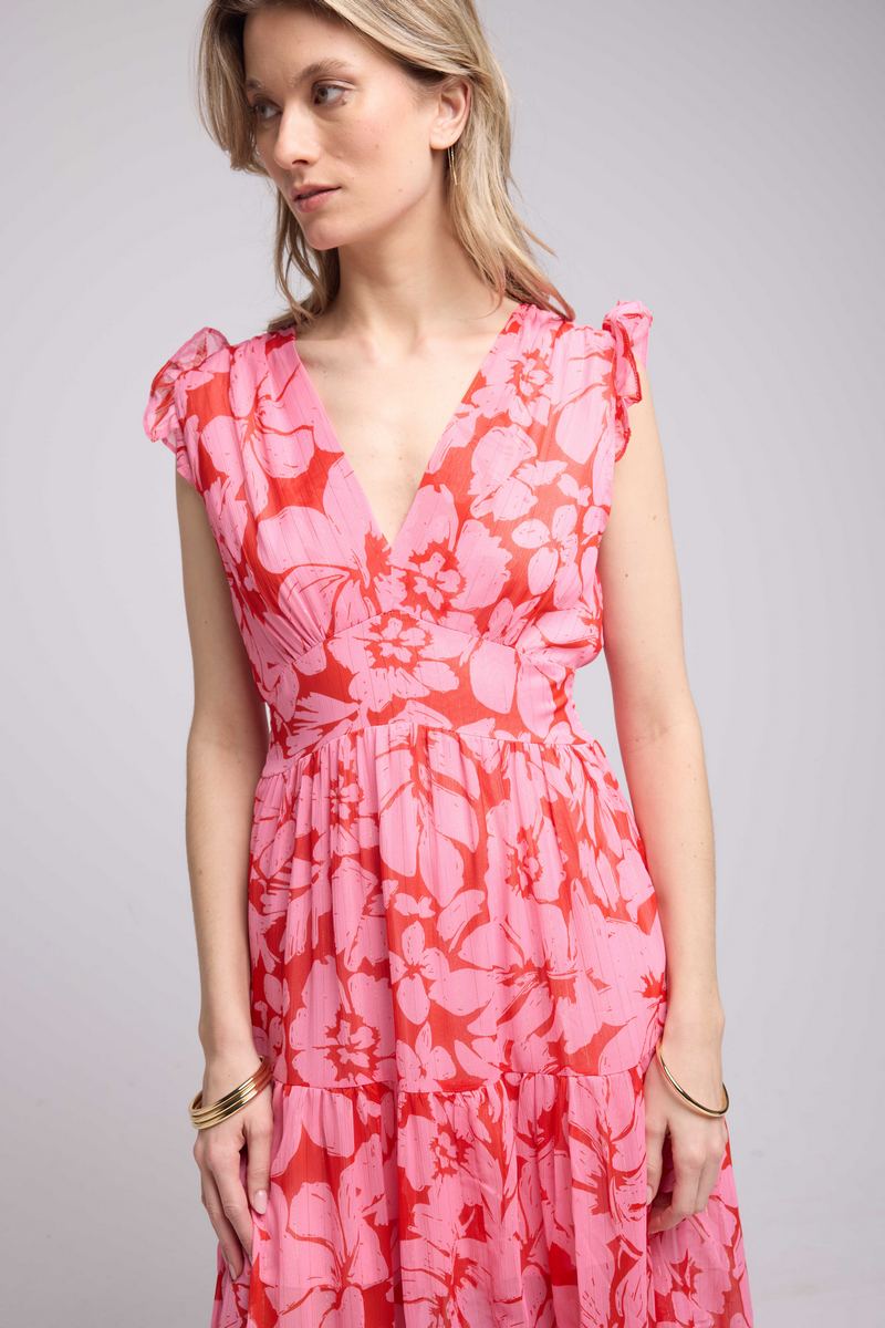 Long Dress - Pink Red Floral