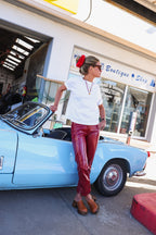 BRUNE red vinyl trousers