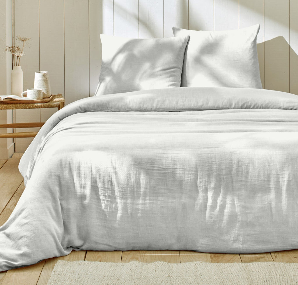 Juego de cama completo - 100 % gasa de algodón - Blanco